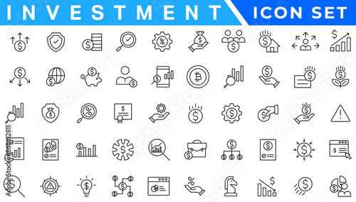 Money income line icon set. Pension fund, profit growth, piggy bank, finance capital minimal vector illustration. Simple outline signs for investment application. 30x30 Pixel Perfect Editable Strokes
