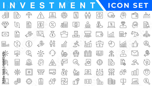 Set of line icons related to accounting, audit, and taxes. Outline icon collection. Businesssymbols.Income set. Containing money, tax, earnings, payment,paycheck, work, pension, and wages icons.