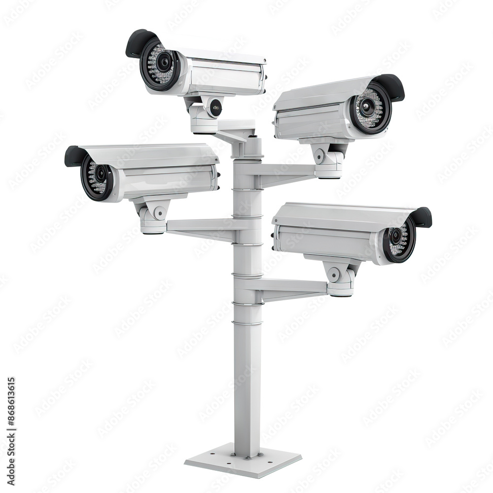 Security CCTV cameras mounted on a pole, cut out Security CCTV cameras mounted on a pole, cut out