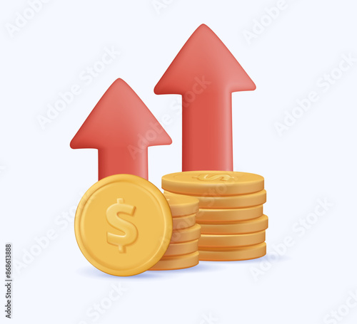 Inflation 3D icon. Money tax rate sign. Revenue, salary. Financial interest symbol. Quality design element. 3D inflation