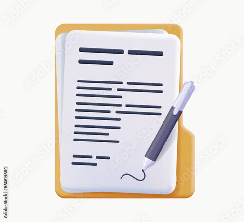Policies document, Contract papers 3D illustration. Business policy document concept vector illustration. Insurance policies. Regulation concept list document company clipboard and folder. Vector 3D