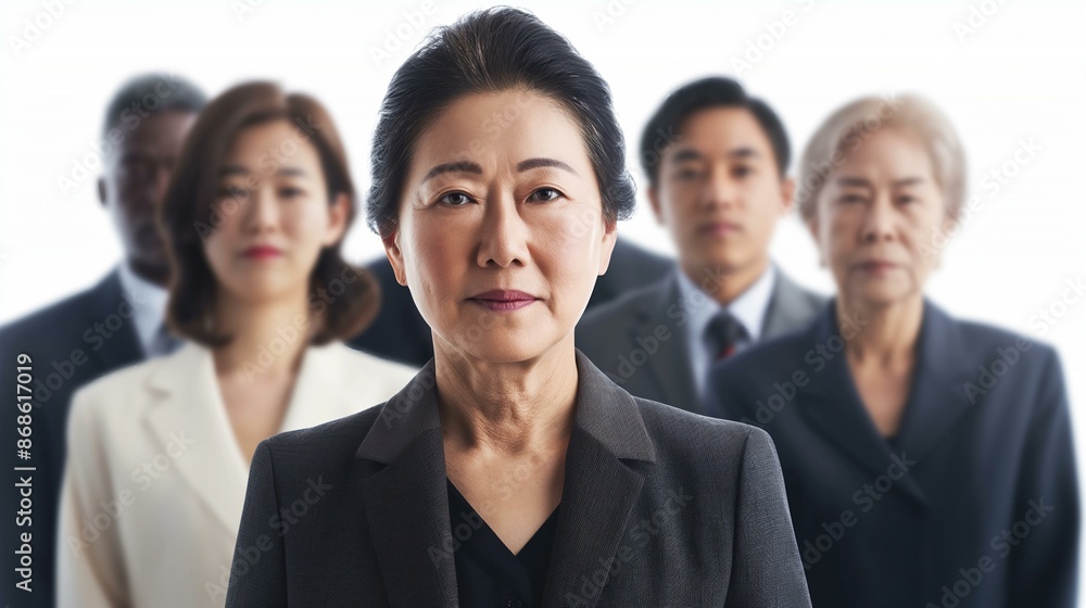 Confident Korean Businesswoman Leading a Diverse Team of Professionals Confident Korean Businesswoman Leading a Diverse Team of Professionals