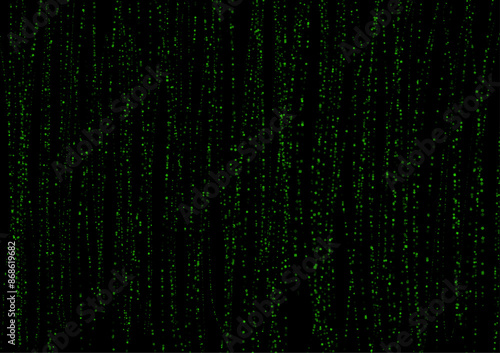 Black abstract background decorated with graphic pattern from small green dots and circles can be used in media design.