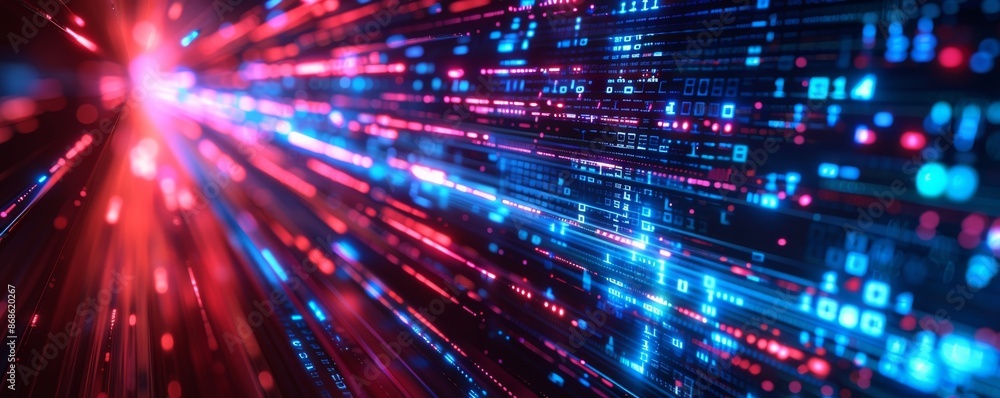 Abstract Digital Data Flow with Red and Blue Lights Abstract Digital Data Flow with Red and Blue Lights