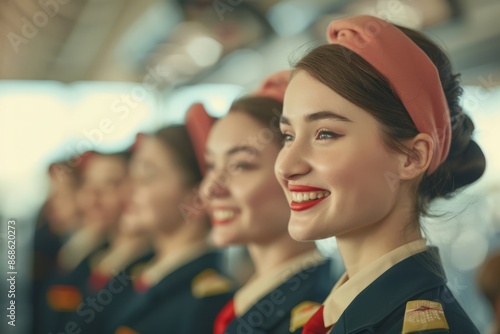 Smiling Flight Attendants in Uniform at Airport © AHNH