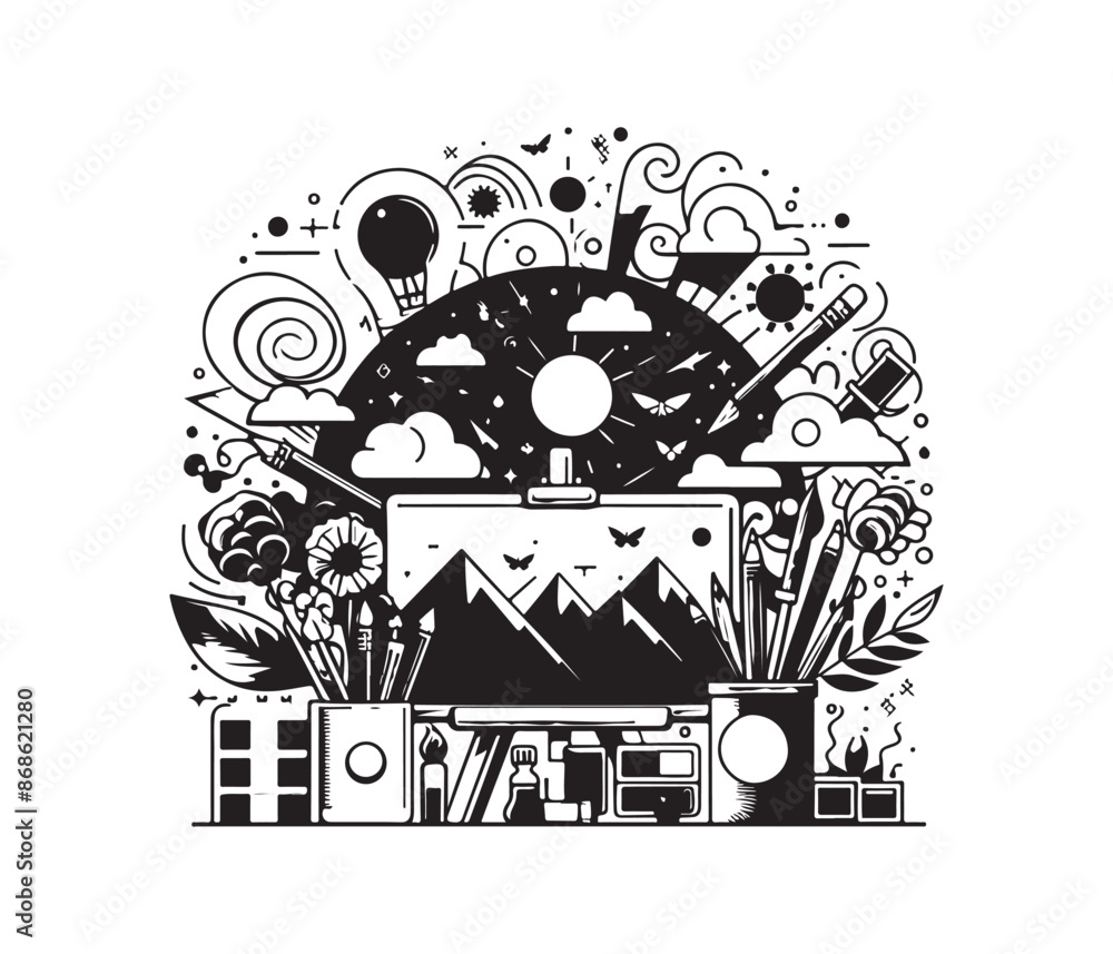 Obraz premium Creative Canva vector art graphic resources silhouette vector style, white background