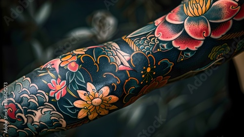 Cosmic-Inspired Celestial Tattoo Sleeve with Zodiac Signs and Celestial Elements © imagincy