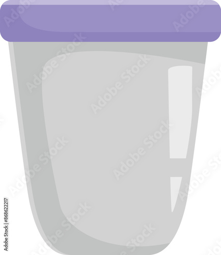 Simple illustration of a plastic cup with a purple lid, ideal for representing drinks, containers, or food packaging