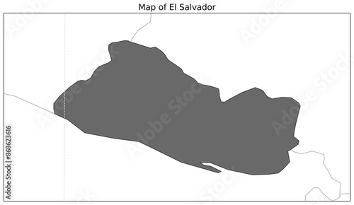 Map of El Salvador and its neighbouring territory shown alongwith grid lines photo