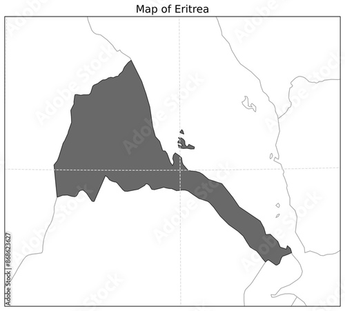 Map of Eritrea and its neighbouring territory shown alongwith grid lines