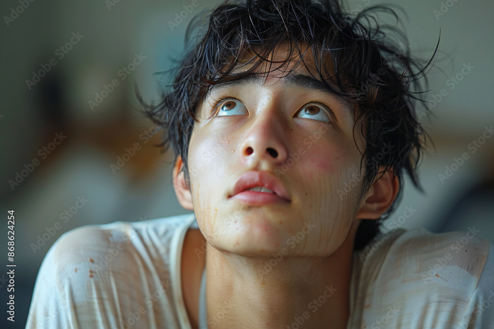 Asian Man Experiencing Eczema Symptoms Asian Man Experiencing Eczema Symptoms