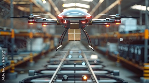 Wallpaper Mural Future Delivery  A futuristic drone, sleek and efficient, takes off from a warehouse, carrying a package destined for a waiting client  This scene symbolizes the evolving landscape of technology and t Torontodigital.ca