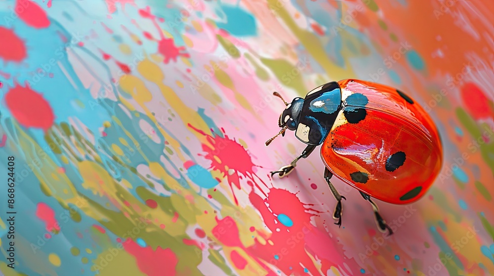 Ladybug Delight A vibrant digital illustration of a ladybug against an abstract background of colorful splashes The scene captures the beauty and fragility of this tiny creature Ladybug Delight A vibrant digital illustration of a ladybug against an abstract background of colorful splashes The scene captures the beauty and fragility of this tiny creature