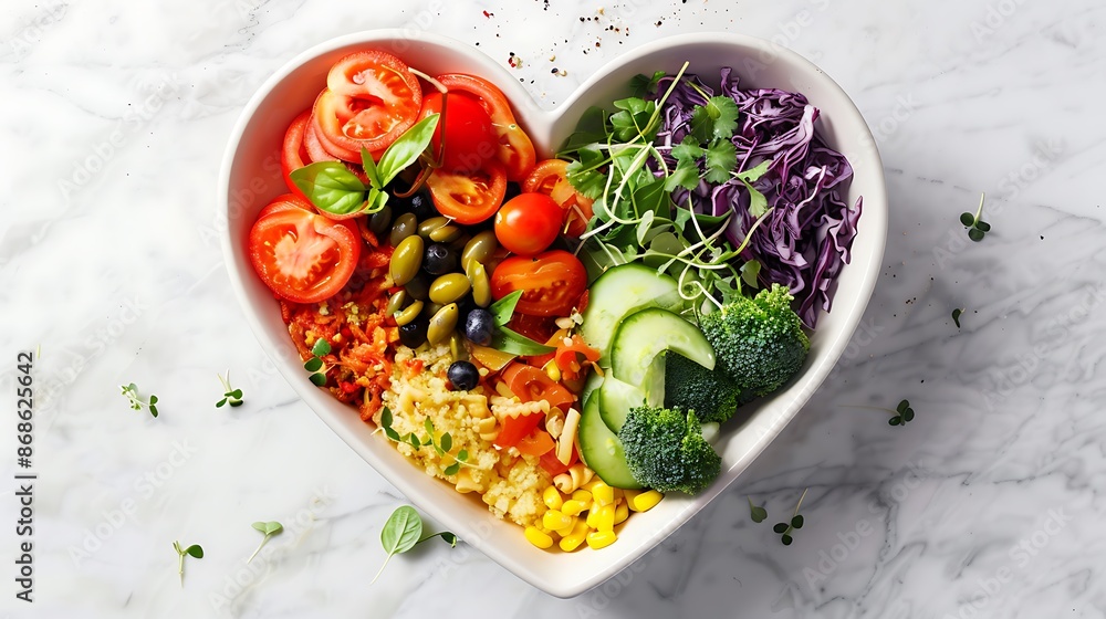 A heartshaped bowl filled with nutritious diet foods very detailed and realistic shape A heartshaped bowl filled with nutritious diet foods very detailed and realistic shape