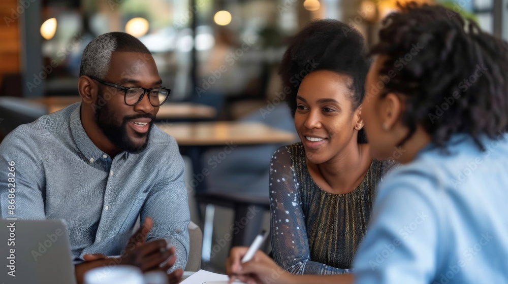 A couple is in a meeting with a financial advisor discussing and planning for their retirement savings A couple is in a meeting with a financial advisor discussing and planning for their retirement savings