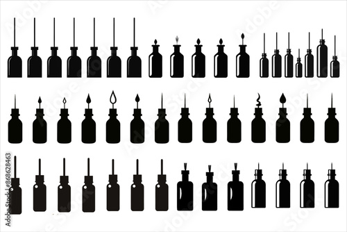 Various types of nose drop bottles, each with a distinct nozzle silhouette
