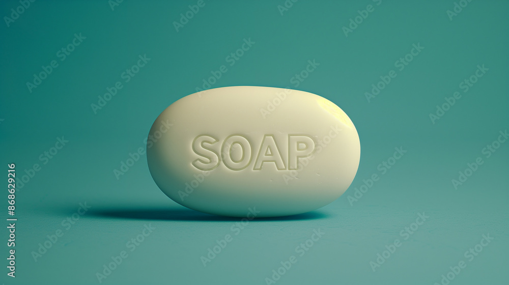A white soap bar with the word soap written on it A white soap bar with the word soap written on it