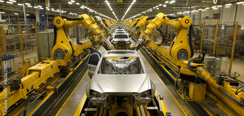 Obraz na płótnie Robotic assembly line in an automotive factory w salonie