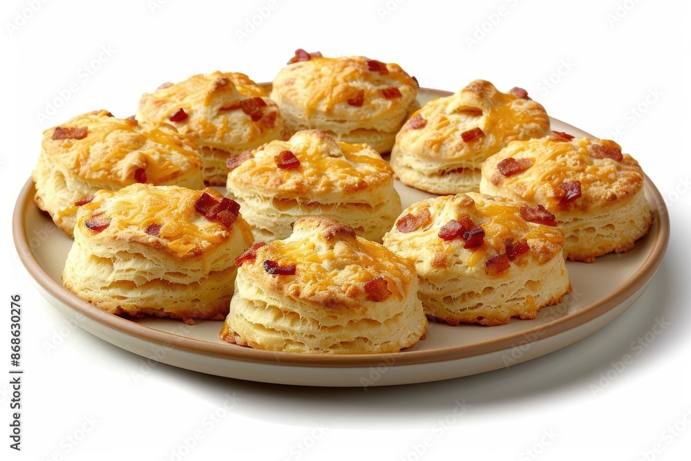 Fluffy Cheese and Bacon Biscuits with Grated Cheddar Topping Fluffy Cheese and Bacon Biscuits with Grated Cheddar Topping