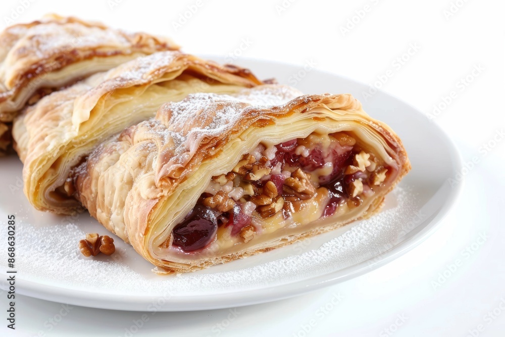 Irresistible Cheese & Cherry Strudel with Crunchy Walnuts and Sugar Dusting Irresistible Cheese & Cherry Strudel with Crunchy Walnuts and Sugar Dusting