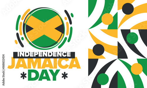 Jamaica Independence Day. Independence of Jamaica. Holiday, celebrated annual in August 6. Jamaica flag. Patriotic element. Poster, greeting card, banner and background. Vector illustration