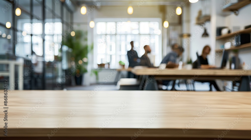 custom made wallpaper toronto digitalEmpty desk in modern office. Wooden table with blurred background of modern office space, ideal for product placement or business concept.