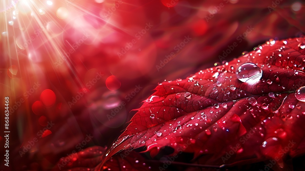 A raindrop sparkling on a red leaf accentuated with complex technical design very detailed and realistic shape A raindrop sparkling on a red leaf accentuated with complex technical design very detailed and realistic shape