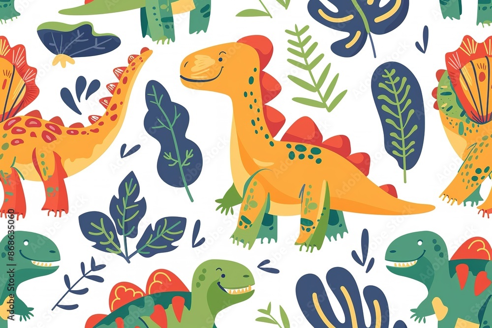 seamless pattern flat illustration style, seamless pattern with dinos seamless pattern flat illustration style, seamless pattern with dinos