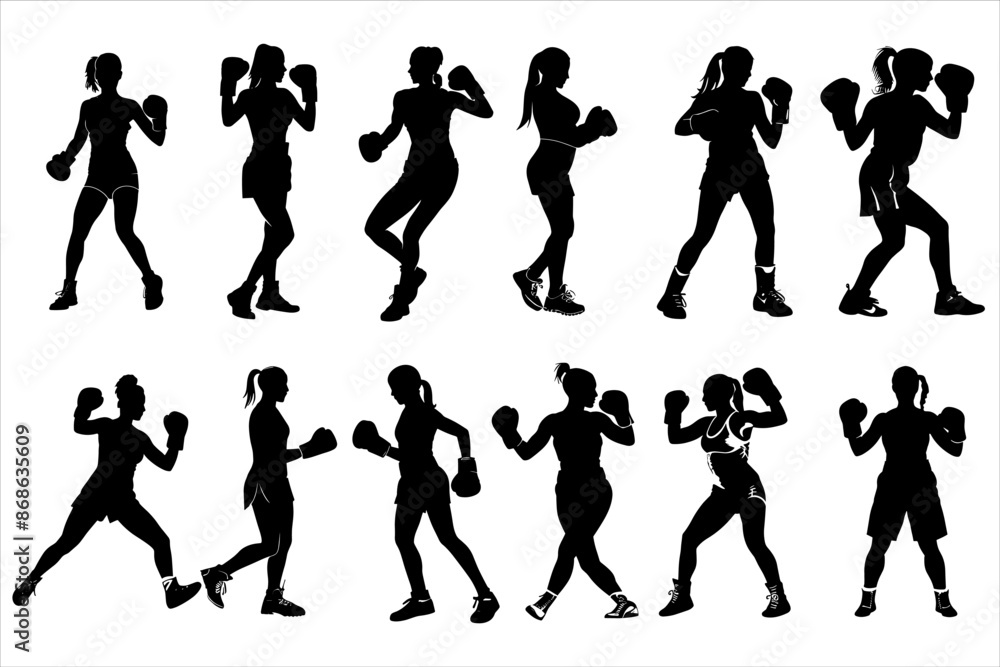 Obraz premium Women boxing Man silhouette Bundle , kickbox silhouette, boxing gloves silhouette, kickboxing silhouette,