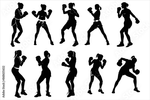 Women boxing Man silhouette Bundle , kickbox silhouette, boxing gloves silhouette, kickboxing silhouette,
