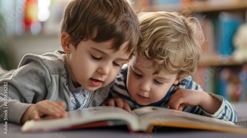 Reading buddy student reading to a younger student