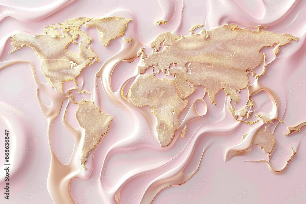 seamless pattern flat illustration style, world map 3D pale pink with gold liquid background , fluid splash, swirl on white. Luxury golden flow. luxus gold background dynamic flow wave 3d seamless pattern flat illustration style, world map 3D pale pink with gold liquid background , fluid splash, swirl on white. Luxury golden flow. luxus gold background dynamic flow wave 3d