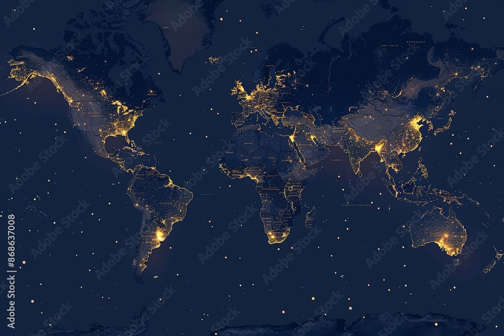 seamless pattern flat illustration style, world map Planet Earth at night seen from space showing Asia, Europe, Northern Africa and the Middle East connected to the rest of the world, global seamless pattern flat illustration style, world map Planet Earth at night seen from space showing Asia, Europe, Northern Africa and the Middle East connected to the rest of the world, global