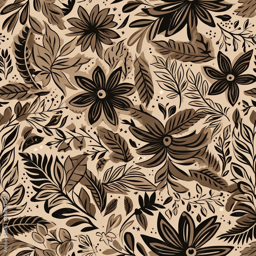 Abstract floral lino cuts of leaves and flowers Abstract floral lino cuts of leaves and flowers