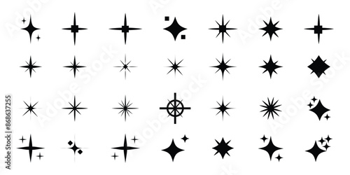 Twinkling stars. Twinkle stars collection. Shine star icons. Twinkle star shapes vector design on white background. Vector illustration. 
