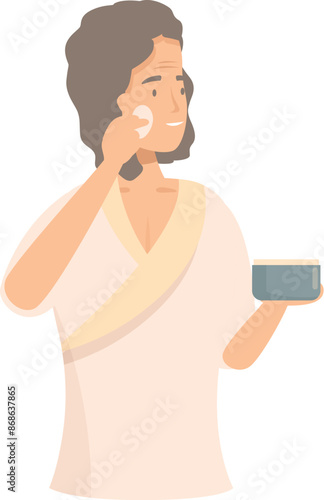 Mature man is applying face cream, embracing a healthy skincare regimen
