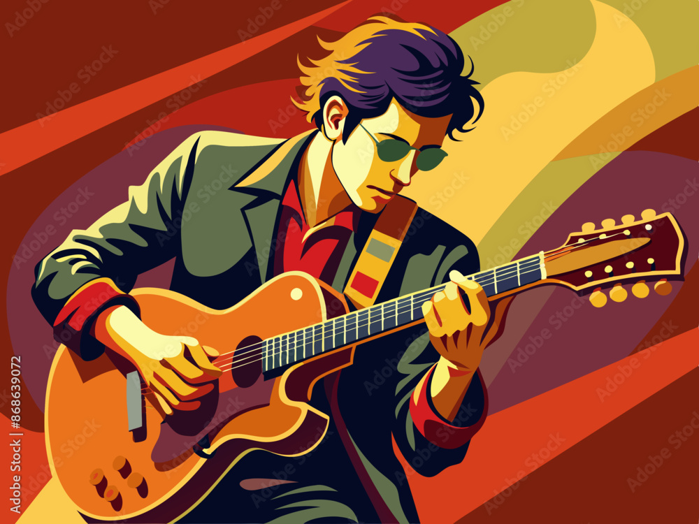 Obraz premium A guitarist strumming with passion