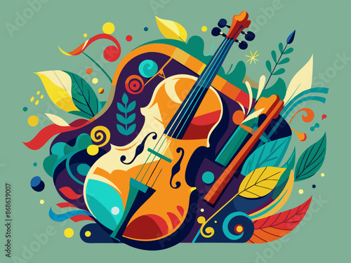 A cello with abstract musical elements