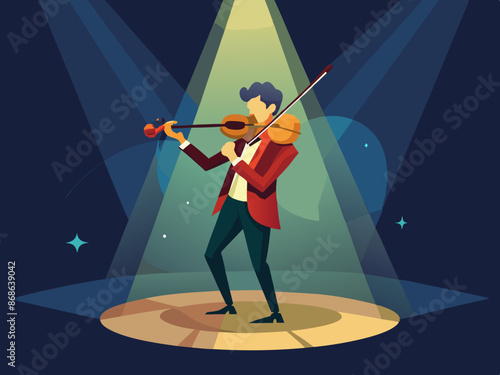 A violinist playing under a spotlight