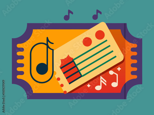A concert ticket with musical symbols