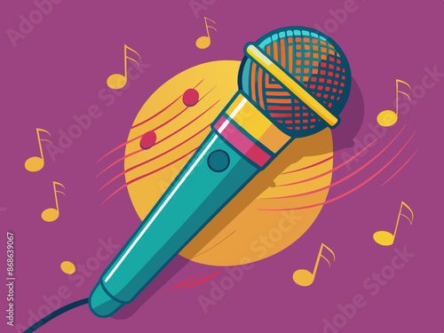 A karaoke microphone with lyrics