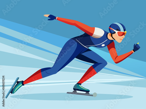 A speed skater racing on the ice