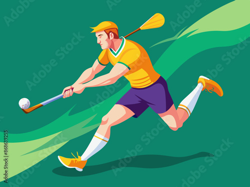 A hurling player swinging a stick