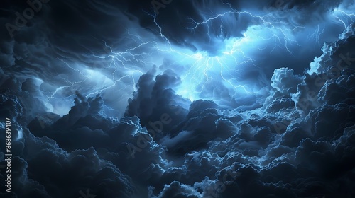 Fototapeta Naklejka Na Ścianę i Meble -  A thunderstorm with thick clouds lightning and a black sky very detailed and realistic shape