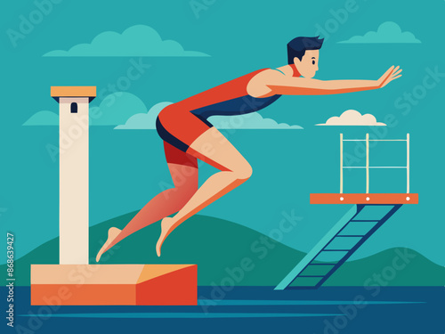 A high diver jumping off a platform