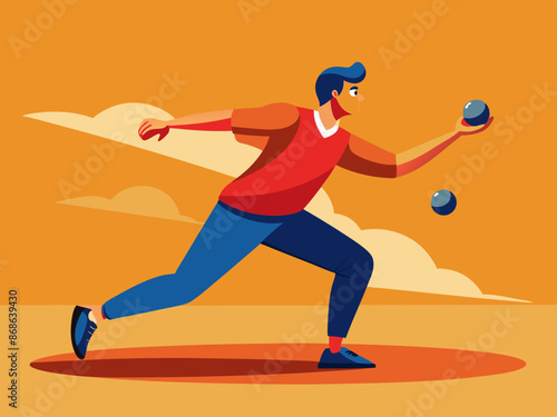 A pétanque player throwing a boule