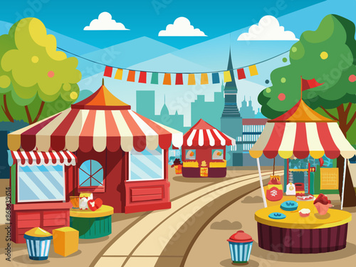 A street fair with booths and games