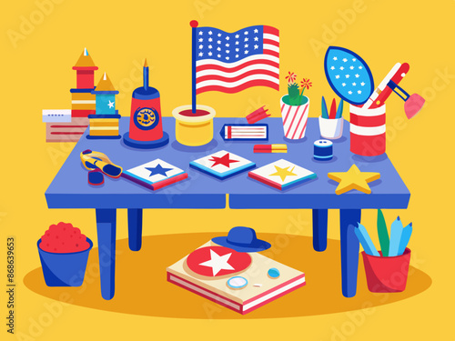 A patriotic-themed craft table for kids