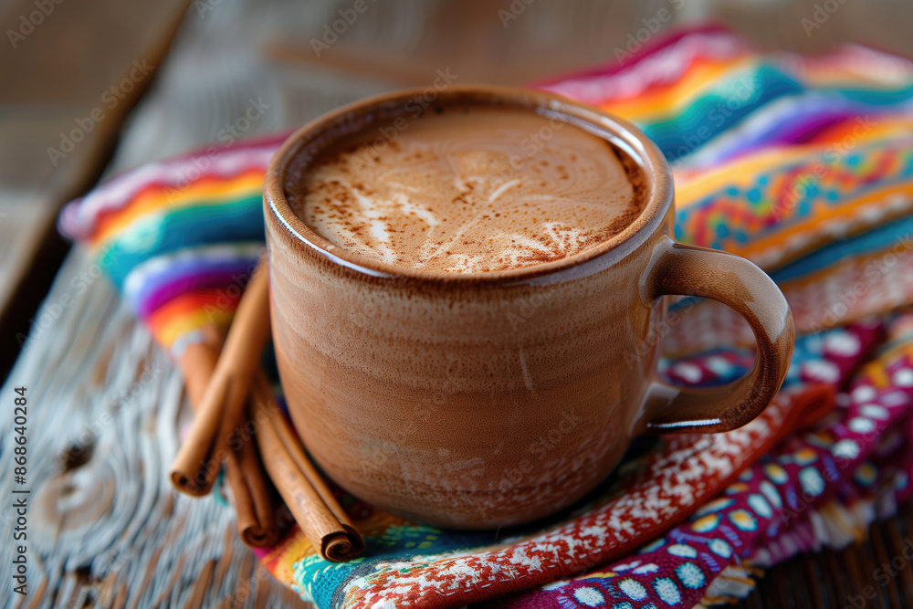 Cup of hot chocolate on a wooden table