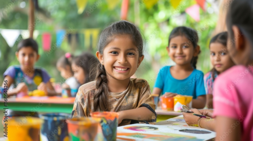 Fototapeta premium Child draws with watercolor paints